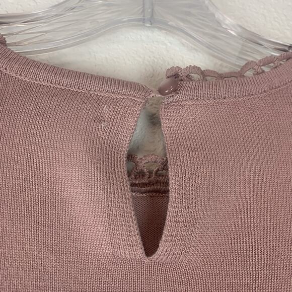 Cable & Gauge Sweater Womens Large Pink Crochet Lace Dainty Feminine Boho L - Picture 4 of 8